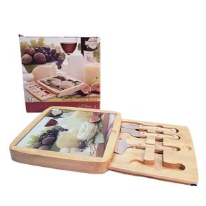 Wooden Cheese Board with Removable Drawer Holding 3 Cheese Knives - NUOVA New